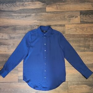 Quince Washable Stretch Silk Button Down, Blue XS